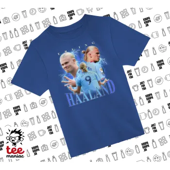 Erling Haaland, Παιδικό T-Shirt ΜΠΛΕ από 100% βαμβάκι, για κάθε μέρα. Vegan & OEKO-TEX πιστοποιημένο.