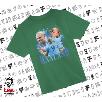 Erling Haaland, Άνετο παιδικό T-Shirt ΠΡΑΣΙΝΟ από 100% βαμβάκι, για κάθε μέρα. Vegan & OEKO-TEX πιστοποιημένο.