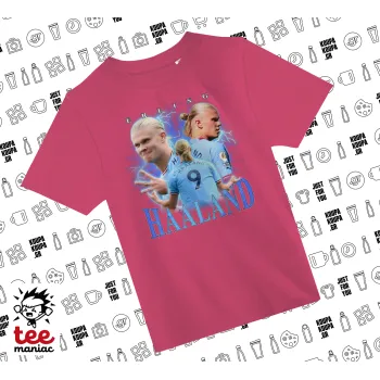 Erling Haaland, ΡΟΖ παιδικό T-Shirt από 100% βαμβάκι, για κάθε μέρα. Vegan & OEKO-TEX πιστοποιημένο.