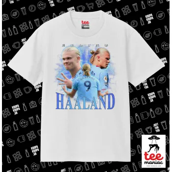 Erling Haaland, Κλασικό T-Shirt, διπλής ραφής, χωρίς πλευρικές ραφές ΛΕΥΚΟ από 100% βαμβάκι. Vegan & OEKO-TEX πιστοποιημένο.