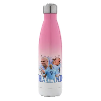 Erling Haaland, Μεταλλικό παγούρι θερμός Ροζ/Λευκό (Stainless steel), διπλού τοιχώματος, 500ml
