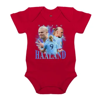 Erling Haaland, Βρεφικό φορμάκι μωρού, ΚΟΚΚΙΝΟ, 100% Organic Cotton, κοντομάνικο