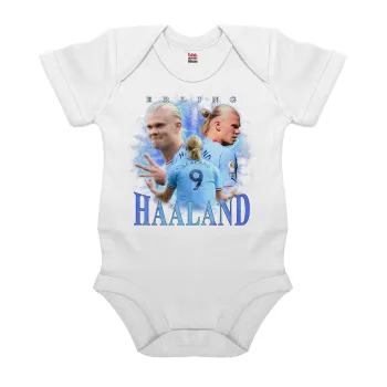 Erling Haaland, Βρεφικό φορμάκι μωρού, 0-24 μηνών, ΛΕΥΚΟ, 100% Organic Cotton, κοντομάνικο