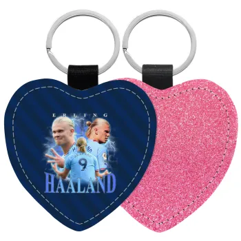 Erling Haaland, Μπρελόκ PU δερμάτινο glitter καρδιά ΡΟΖ
