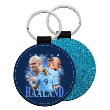 Erling Haaland, Μπρελόκ Δερματίνη, στρογγυλό ΜΠΛΕ (5cm)