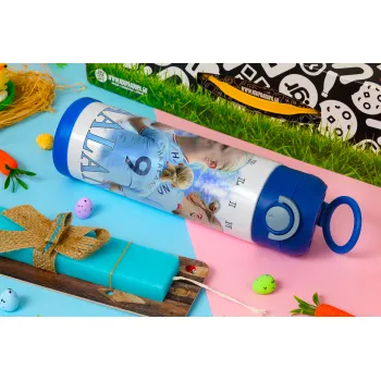 Erling Haaland, Easter candle, Childrens hot water bottle, stainless steel, with safety straw, BLUE (500ml)