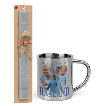 Erling Haaland, Easter Set, metallic thermal cup (300ml) & Easter aromatic flat candle (30cm) (GRAY)
