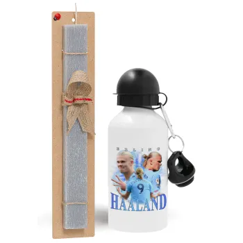 Erling Haaland, Easter Set, metallic aluminum water bottle (500ml) & aromatic flat Easter candle (30cm) (GRAY)