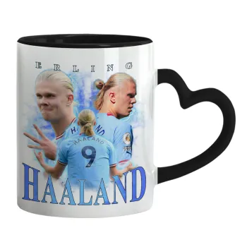 Erling Haaland, Mug heart black handle, ceramic, 330ml