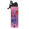 Metallic water bottle with safety lid, 850ml aluminum