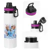 Metallic water bottle with safety lid, 850ml aluminum