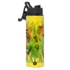 Metallic water bottle with safety lid, 850ml aluminum