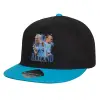 Child's Flat Snapback Hat, Black/Blue (100% COTTON, CHILD, UNISEX, ONE SIZE)