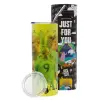Neon Yellow Travel Tumbler, with metal straw (Stainless steel 304 Food grade, BPA free, 600ml)