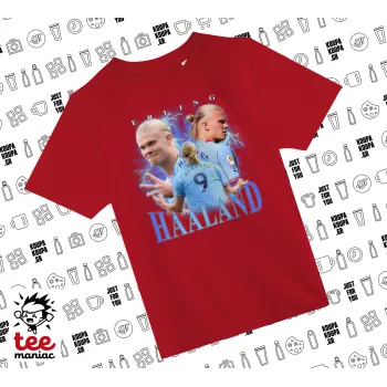 Erling Haaland, Άνετο παιδικό T-Shirt ΚΟΚΚΙΝΟ από 100% βαμβάκι, για κάθε μέρα. Vegan & OEKO-TEX πιστοποιημένο.