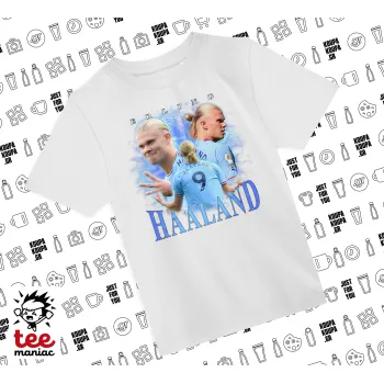 Erling Haaland, Άνετο παιδικό T-Shirt ΛΕΥΚΟ από 100% βαμβάκι, για κάθε μέρα. Vegan & OEKO-TEX πιστοποιημένο.