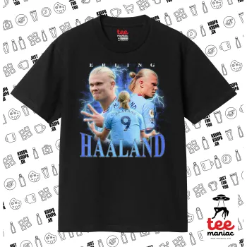 Erling Haaland, Κλασικό T-Shirt, διπλής ραφής, χωρίς πλευρικές ραφές ΜΑΥΡΟ από 100% βαμβάκι. Vegan & OEKO-TEX πιστοποιημένο.