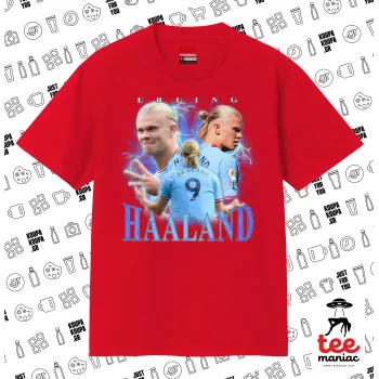 Erling Haaland, Κλασικό T-Shirt, διπλής ραφής, χωρίς πλευρικές ραφές ΚΟΚΚΙΝΟ από 100% βαμβάκι. Vegan & OEKO-TEX πιστοποιημένο.