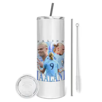 Erling Haaland, Tumbler stainless steel 600ml, with metal straw & cleaning brush