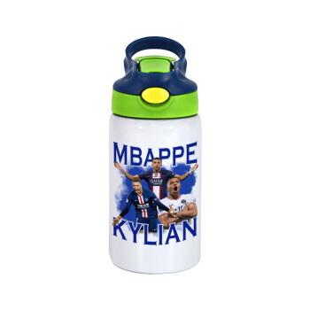 Kylian mbappe, Παιδικό παγούρι θερμό, ανοξείδωτο, με καλαμάκι ασφαλείας, πράσινο/μπλε (350ml)