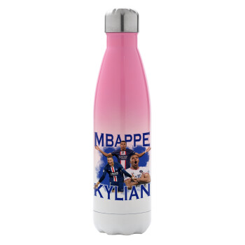 Kylian mbappe, Μεταλλικό παγούρι θερμός Ροζ/Λευκό (Stainless steel), διπλού τοιχώματος, 500ml