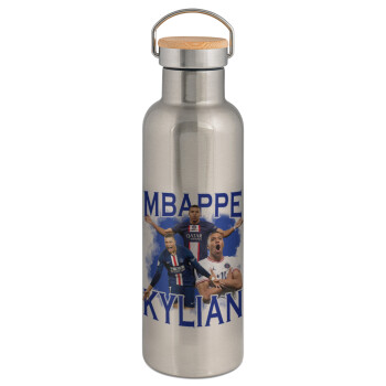 Kylian Mbappé, Stainless steel Silver with wooden lid (bamboo), double wall, 750ml