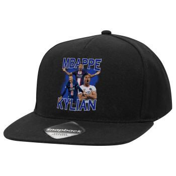 Kylian mbappe, Καπέλο Ενηλίκων Flat Snapback Μαύρο, (100% ΒΑΜΒΑΚΕΡΟ TWILL, ΕΝΗΛΙΚΩΝ, UNISEX, ONE SIZE)