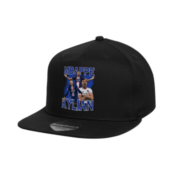 Kylian mbappe, Καπέλο παιδικό Flat Snapback, Μαύρο (100% ΒΑΜΒΑΚΕΡΟ, ΠΑΙΔΙΚΟ, UNISEX, ONE SIZE)