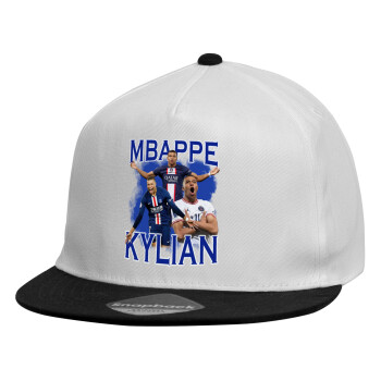 Kylian mbappe, Καπέλο παιδικό Flat Snapback, Λευκό (100% ΒΑΜΒΑΚΕΡΟ, ΠΑΙΔΙΚΟ, UNISEX, ONE SIZE)