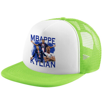 Kylian mbappe, Καπέλο παιδικό Soft Trucker με Δίχτυ ΠΡΑΣΙΝΟ/ΛΕΥΚΟ (POLYESTER, ΠΑΙΔΙΚΟ, ONE SIZE)