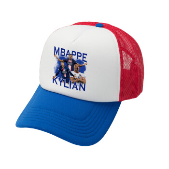 Kylian mbappe, Καπέλο Ενηλίκων Soft Trucker με Δίχτυ Red/Blue/White (POLYESTER, ΕΝΗΛΙΚΩΝ, UNISEX, ONE SIZE)