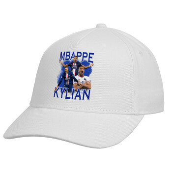 Kylian Mbappé, Καπέλο Ενηλίκων Baseball, Drill, Λευκό (100% ΒΑΜΒΑΚΕΡΟ, ΕΝΗΛΙΚΩΝ, UNISEX, ONE SIZE)