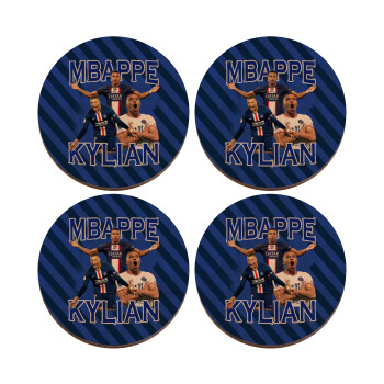Kylian mbappe, ΣΕΤ x4 Σουβέρ ξύλινα στρογγυλά plywood (9cm)