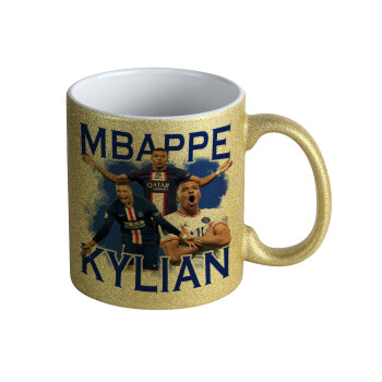 Kylian mbappe, Κούπα Χρυσή Glitter που γυαλίζει, κεραμική, 330ml