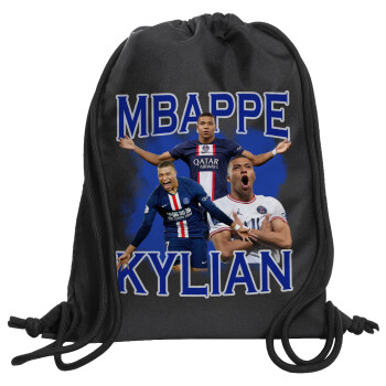 Kylian Mbappé, Backpack pouch GYMBAG Black, with pocket (40x48cm) & thick cords