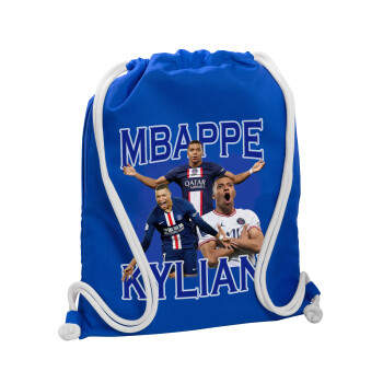 Kylian Mbappé, Backpack pouch GYMBAG Blue, with pocket (40x48cm) & thick cords