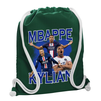 Kylian mbappe, Τσάντα πλάτης πουγκί GYMBAG BOTTLE GREEN, με τσέπη (40x48cm) & χονδρά λευκά κορδόνια