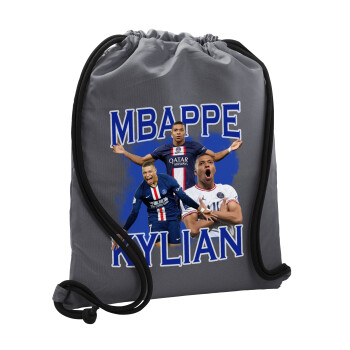 Kylian Mbappé, Backpack pouch GYMBAG GREY, with pocket (40x48cm) & thick cords