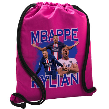 Kylian mbappe, Τσάντα πλάτης πουγκί GYMBAG Φούξια, με τσέπη (40x48cm) & χονδρά κορδόνια