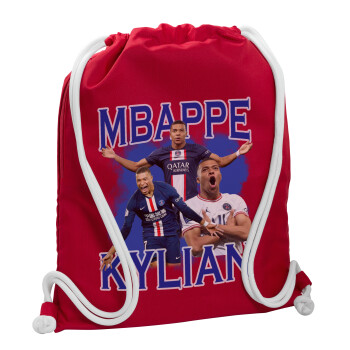 Kylian mbappe, Τσάντα πλάτης πουγκί GYMBAG Κόκκινη, με τσέπη (40x48cm) & χονδρά κορδόνια