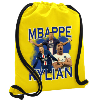 Kylian mbappe, Τσάντα πλάτης πουγκί GYMBAG Κίτρινη, με τσέπη (40x48cm) & χονδρά κορδόνια