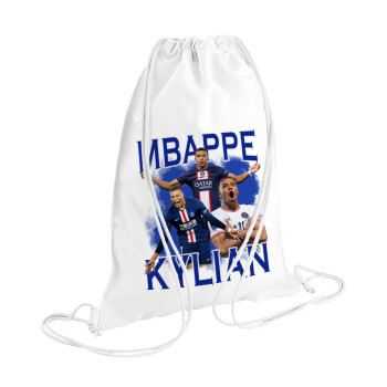 Kylian mbappe, Τσάντα πλάτης πουγκί GYMBAG λευκή (28x40cm)