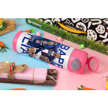 Kylian Mbappé, Easter candle, Childrens hot water bottle, stainless steel, with safety straw, PINK (500ml)
