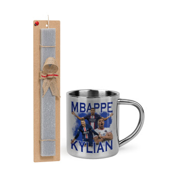 Kylian Mbappé, Easter Set, metallic thermal cup (300ml) & Easter aromatic flat candle (30cm) (GRAY)
