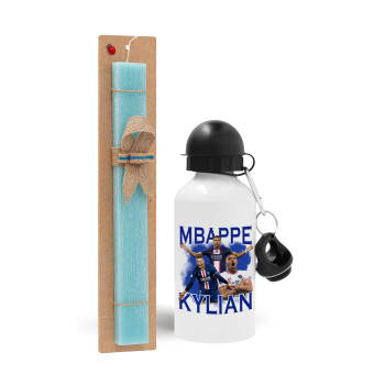 Kylian Mbappé, Easter Set, metallic aluminum water bottle (500ml) & scented flat candle (30cm) (TURQUOISE)