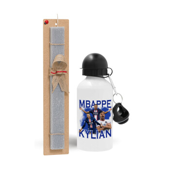 Kylian mbappe, Πασχαλινό Σετ, παγούρι μεταλλικό  αλουμινίου (500ml) & πασχαλινή λαμπάδα αρωματική πλακέ (30cm) (ΓΚΡΙ)
