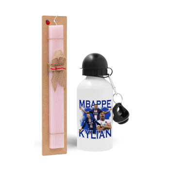Kylian Mbappé, Easter Set, metallic aluminum bottle (500ml) & aromatic flat Easter candle (30cm) (PINK)