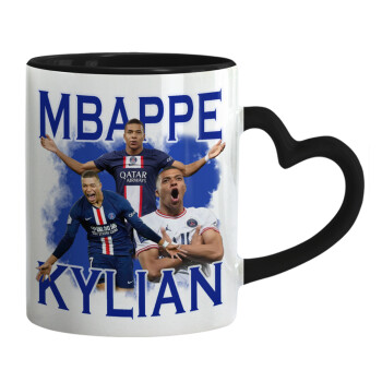 Kylian Mbappé, Mug heart black handle, ceramic, 330ml