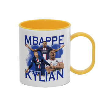 Kylian Mbappé, Κούπα (πλαστική) (BPA-FREE) Polymer Κίτρινη για παιδιά, 330ml