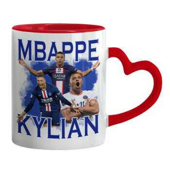 Kylian Mbappé, Mug heart red handle, ceramic, 330ml